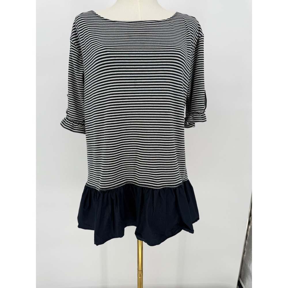 Maeve Striped Tunic Ruffle Hem 3/4 Sleeve‎ Casual Comfortable Medium